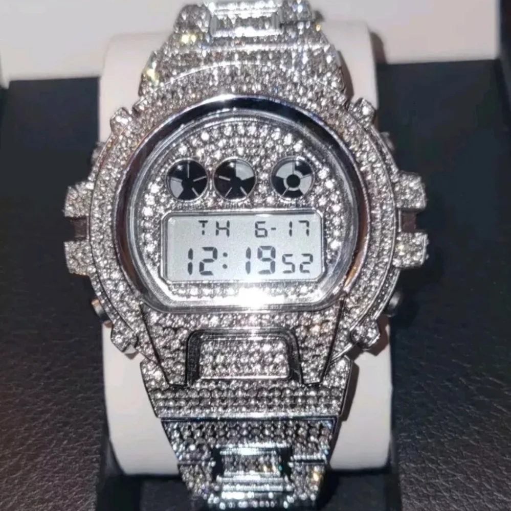 Men's Crystal-Embellished Silver Digital Watch - Unbranded